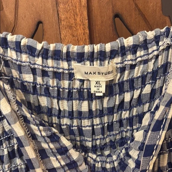 Max Studio Navy and White Gingham Smocked Maxi Dress - Picture 3 of 7